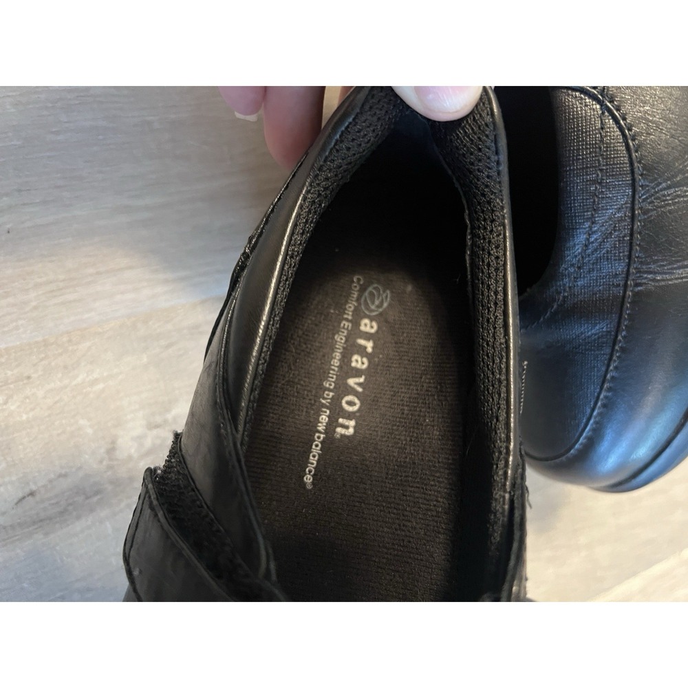 Aravon New Balance Shoes Womens 8.5 D Farah Mary Jane Black Leather Hook & Loop - Picture 3 of 8
